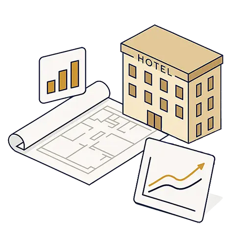 Isometric illustration highlighting Hotel Management Success Stories from Nightingale Hotel Management